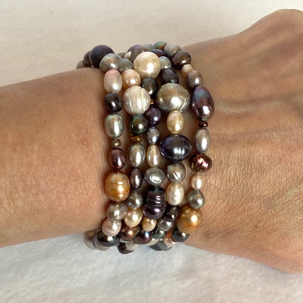 Beaded Multi Colored Pearl Beaded Stacker Stretch Bracelets Set Of 5